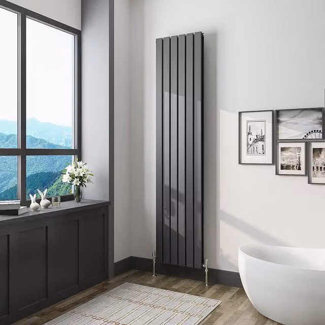 AicaBathroom Vertical Flat Panel Steel Radiator in Anthracite Grey, H 180 cm x W 40.8 cm x D 40.8 cm