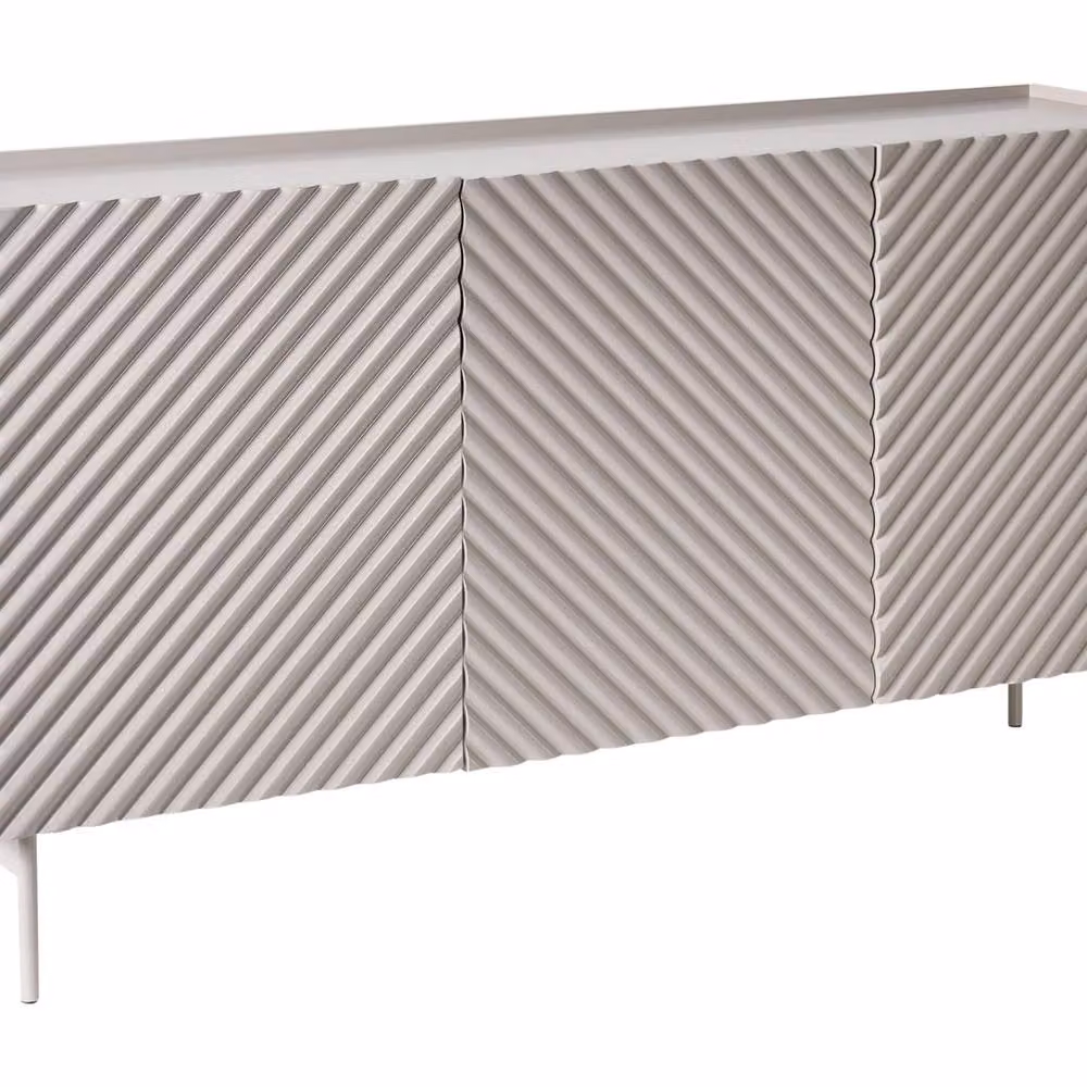 Wyld and Coco Three-Door Modern Sideboard in Matt Light Beige MDF with Metal Legs – 2