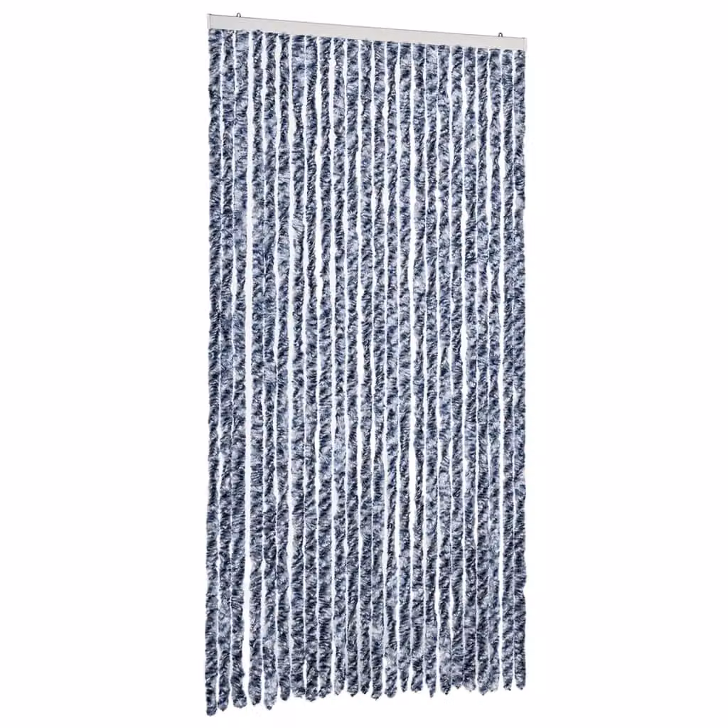 Berkfield Home Blue and White Striped Chenille Fly Curtain, W: 100 cm, H: 200 cm – 2