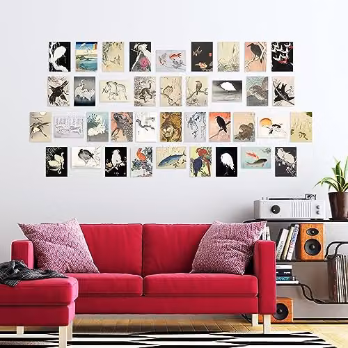 Artery8 50 Piece Japanese Art Collage Kit featuring Ohara Koson Woodblock Painting Prints, Multicolour Paper Poster Collection, W: 14.8 cm, H: 10.5 cm – 2