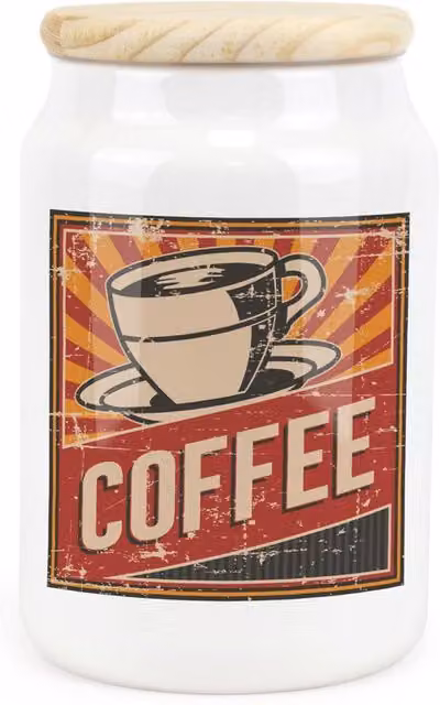 Purely Home Retro Drinks Ceramic Coffee Storage Canister with Wooden Lid, Red or White, 600ml, H: 14.5 cm, W: 9.5 cm – 3