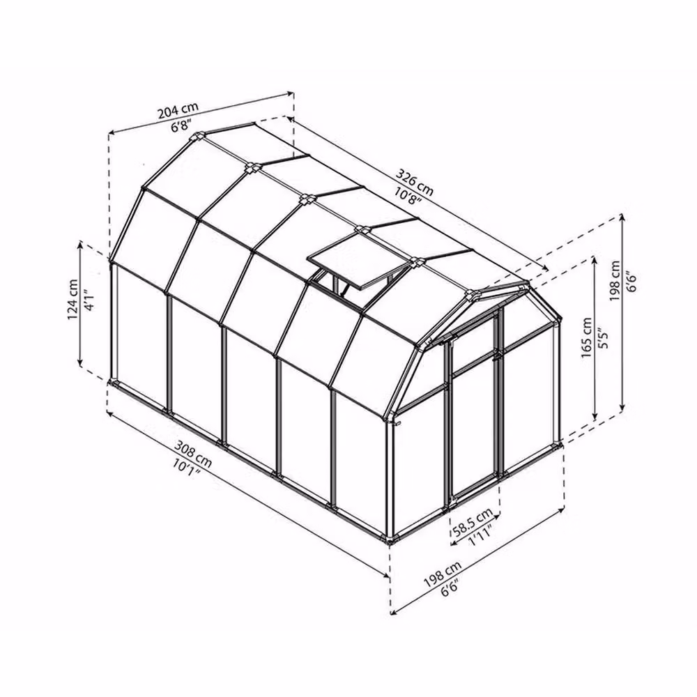 Palram Ecogrow Polycarbonate Greenhouse in Green, W: 204 cm, L: 321 cm, H: 198 cm – 3