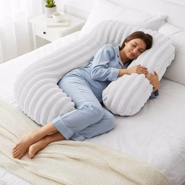Velosso Jumbo Cord Faux Fur Body Pillow for Back and Lumbar Support in White