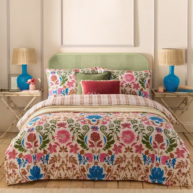 Make it a Home Reversible Ethnic Floral Linen Duvet Cover Set, Multicolour, 180 x 200 cm