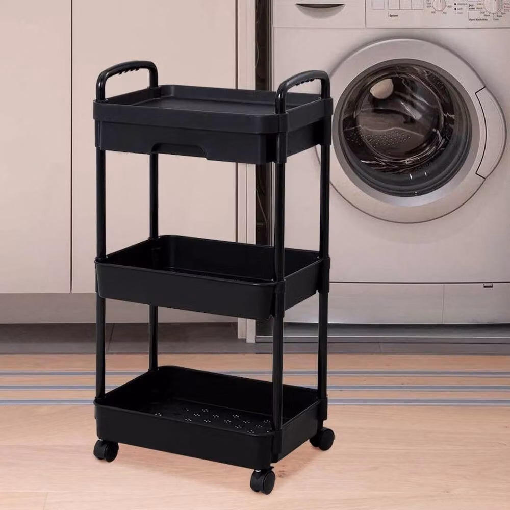 EONLION 3-Tier Kitchen Storage Utility Cart on Wheels in Black – 3