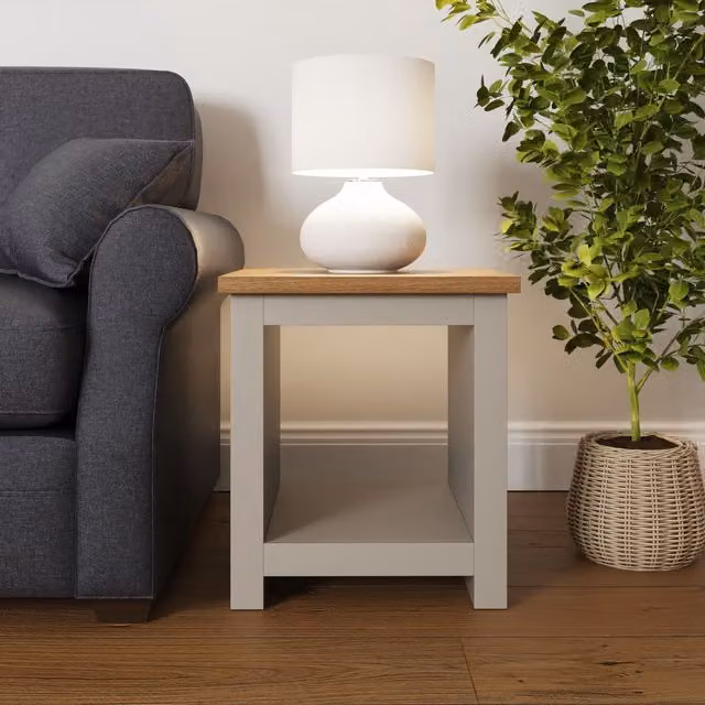 GFW Lancaster Modern Side Table with Shelf in Grey and Oak – 2