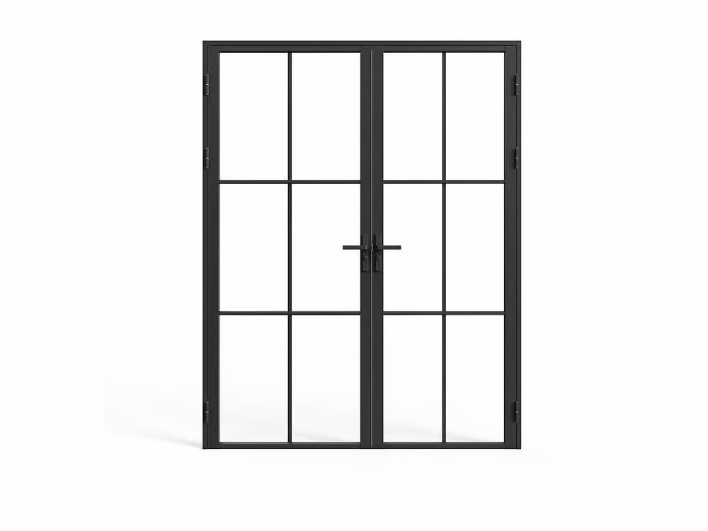 Vente-unique Double Door Unit in Black Aluminium and Tempered Glass, H: 204 cm, W: 146 cm – 3