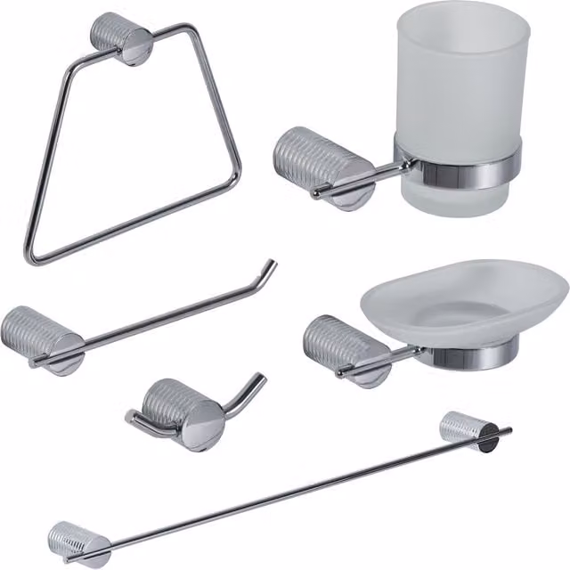 Showerdrape Vitality 6 Piece Wall Mounted Stainless Steel Bathroom Accessory Set in Metallic Silver