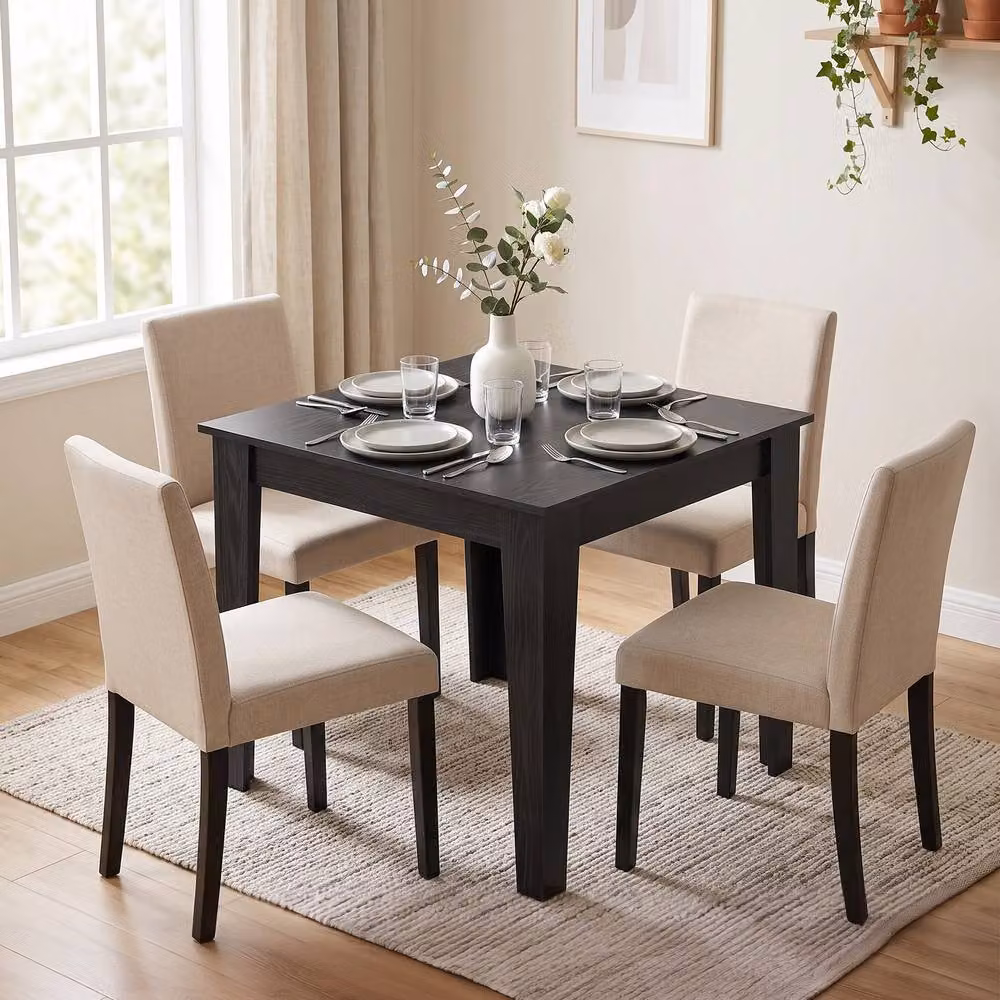 HOMCOM Modern Square Dining Table for 4, Black Wood Effect, W/D/H: 80 x 80 x 75 cm – 2
