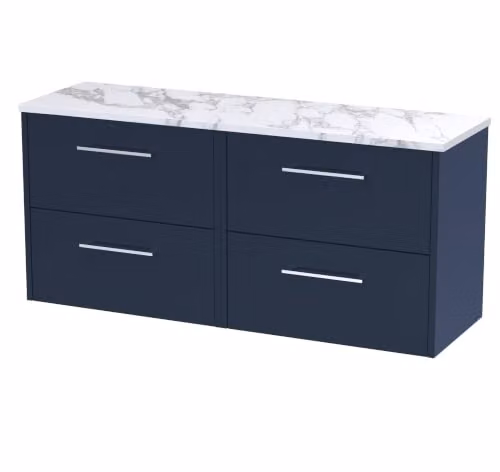 Balterley Modern Wall Hung 4 Drawer Bathroom Vanity Unit in Matt Blue, W/D/H: 120.0 x 39.0 x 56.1 cm – 2