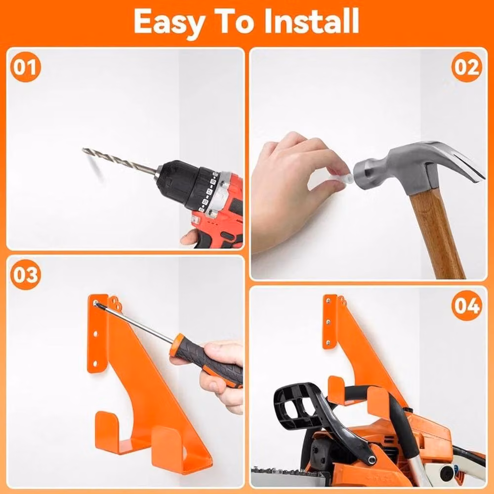 FLAVORA Metal Chainsaw Wall Mount Holder in Orange, W: 52 cm – 3