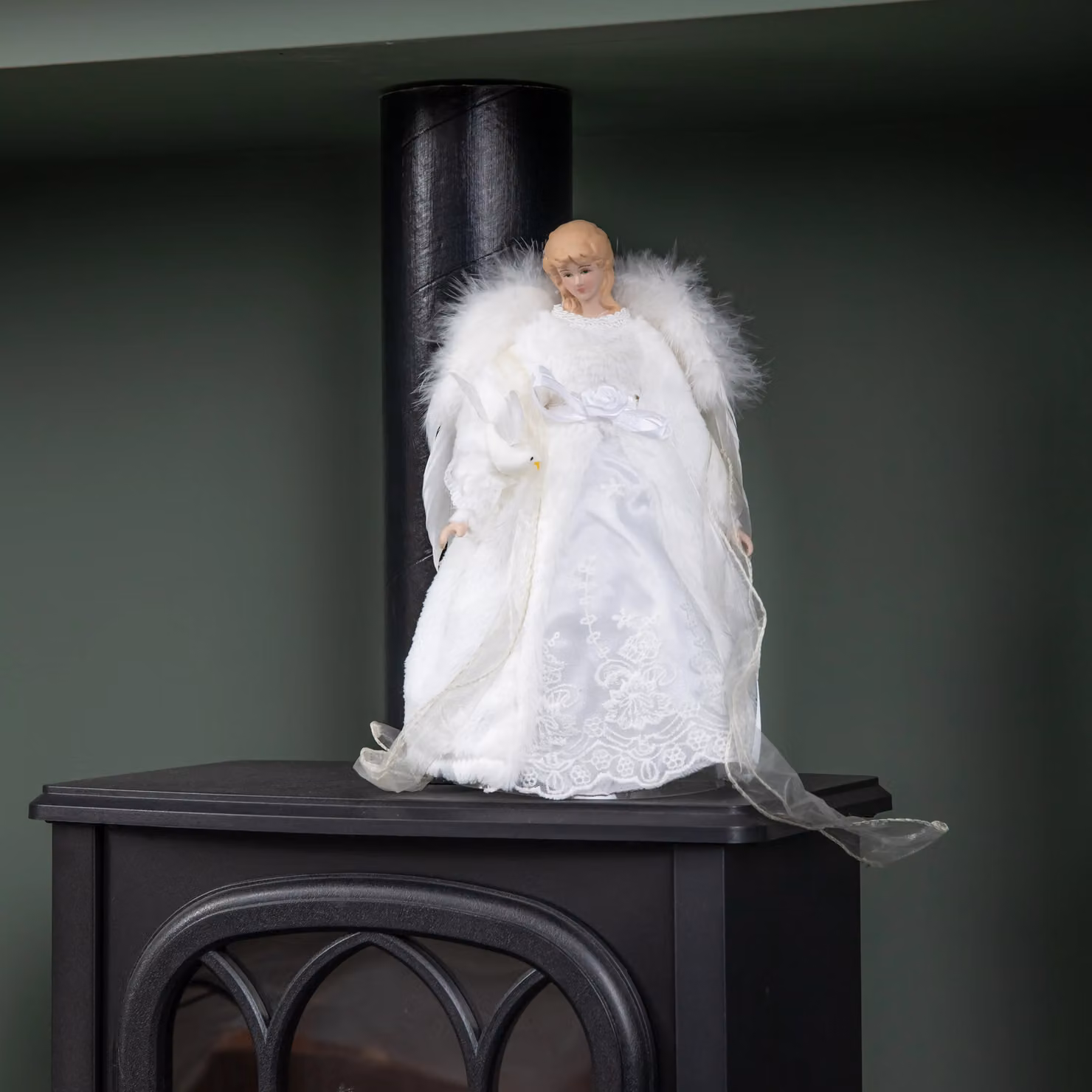 Samuel Alexander White Angel Holding Dove Christmas Tree Topper, 30 cm – 5