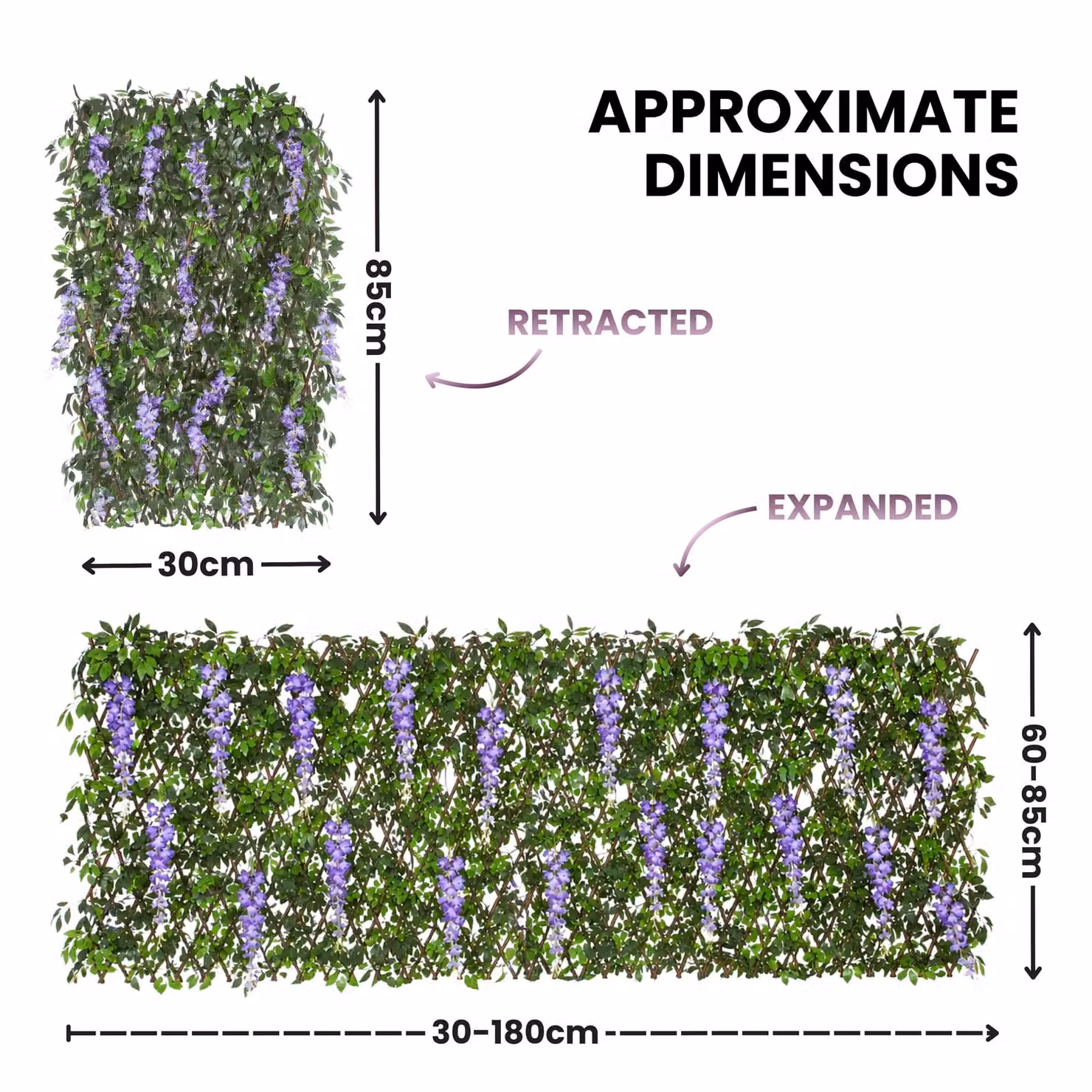 Marco Paul Artificial Wisteria Woven Willow Trellis Garden Privacy Screen in Green and Purple, W/H: 60 x 180 cm – 2