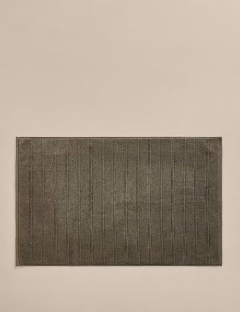 M&S Egyptian Cotton Striped Non Slip Bath Mat in Khaki, Beige and Green