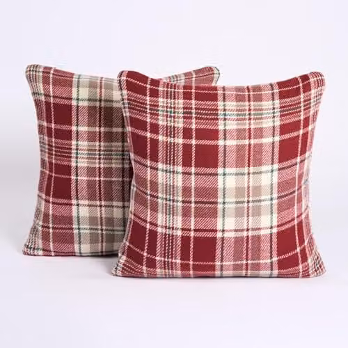 OHS Set of 2 Red and Black Woven Check Square Cushion Covers, W/D/H: 45 x 45 x 45 cm