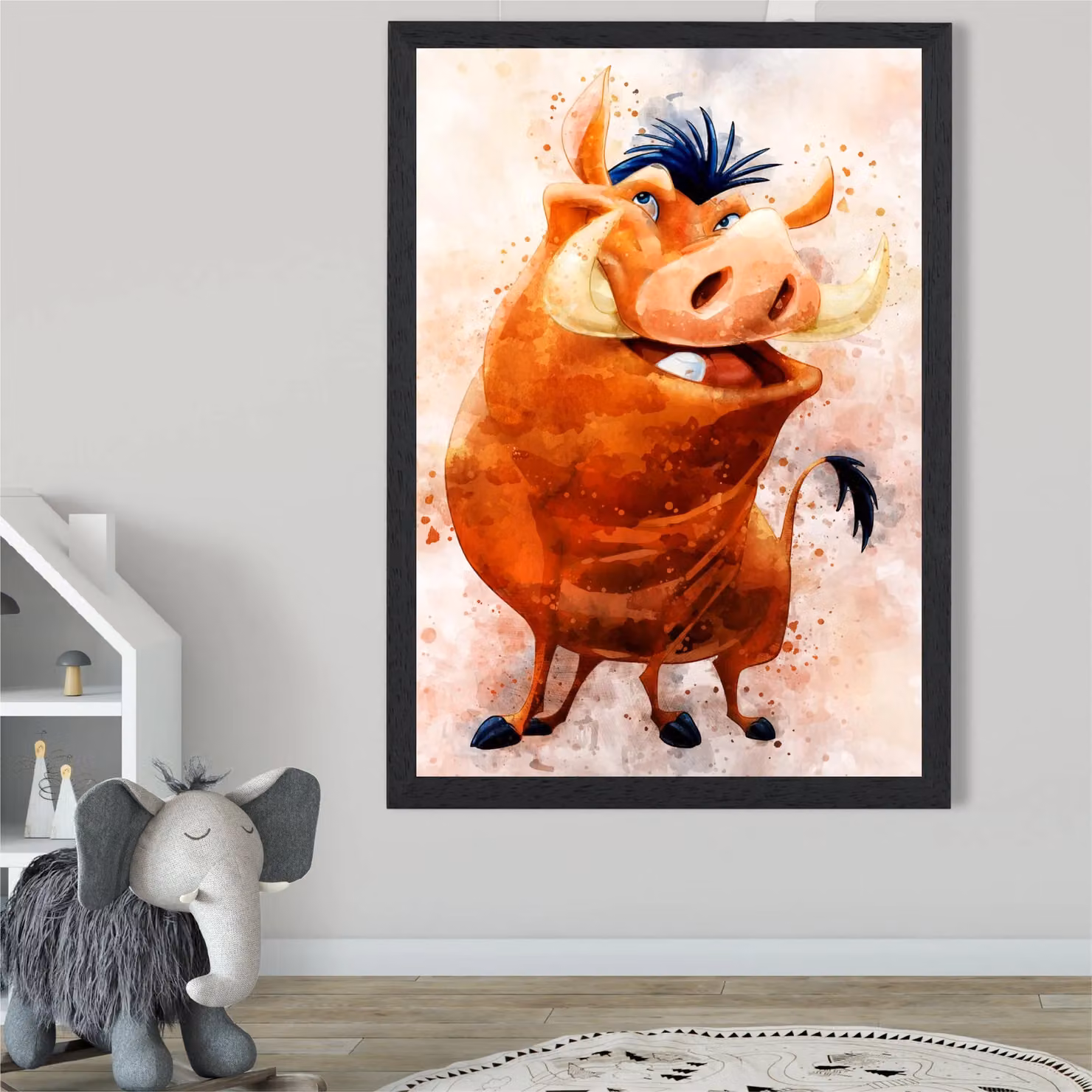 ARTZE Pumba Watercolour Lion King Framed Print, Multicolour, Black Frame, A3 – 2