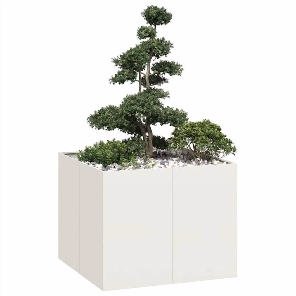 Berkfield Home Steel Planter Tub, White, W/D/H: 100 x 100 x 80 cm – 2