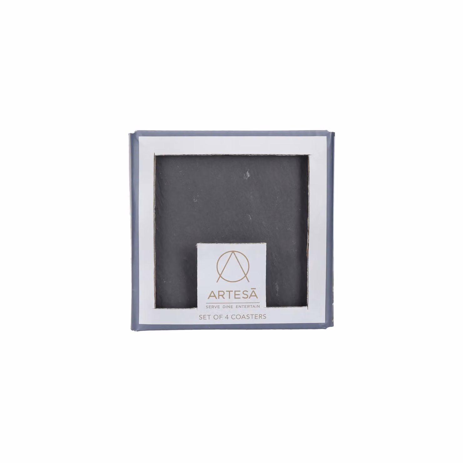 Artesa Set of Four Square Slate and Glass Coasters in Grey, Diameter: 10 cm – 5