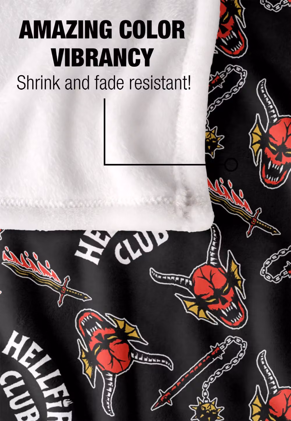 Stranger Things Hellfire Club Pattern Officially Licensed Super Soft Silky Touch Throw Blanket, White, W: 152 cm, D: 127 cm – 4