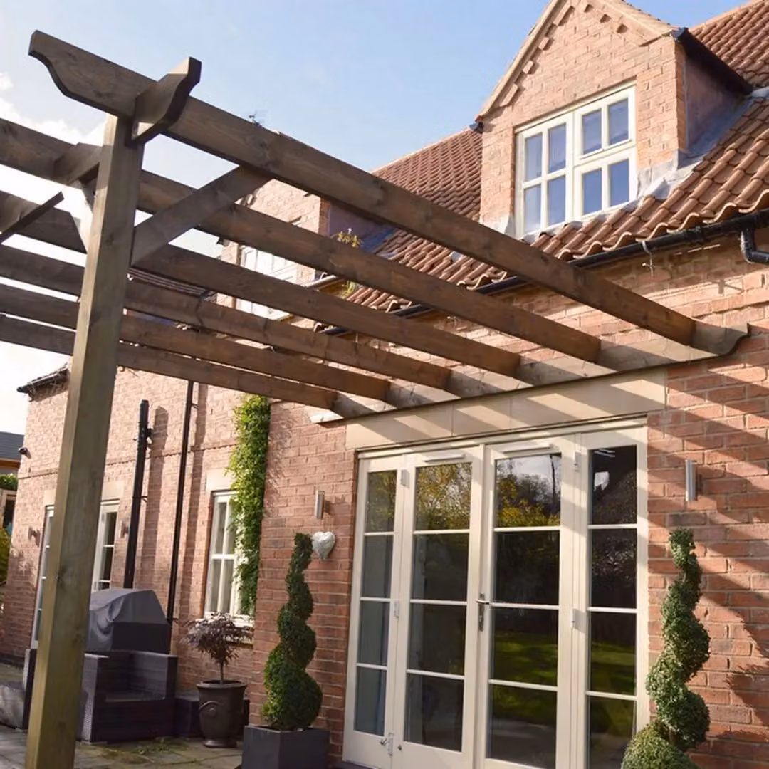 Rutland County Garden Furniture Ltd Wall Mounted Lean-to Garden Pergola in Wood, Brown and Green, W: 300 cm, D: 180 cm, H: 270 cm – 5