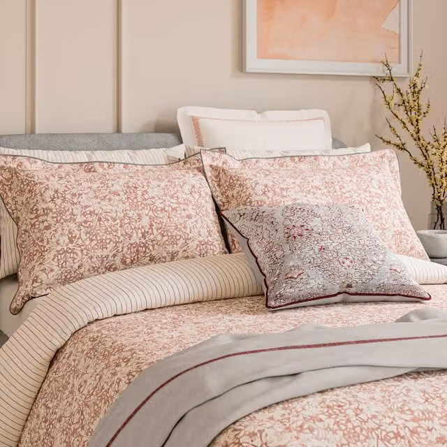 Bedeck of Belfast Celina Double Cotton Duvet Cover Set with Pillowcases, Coral