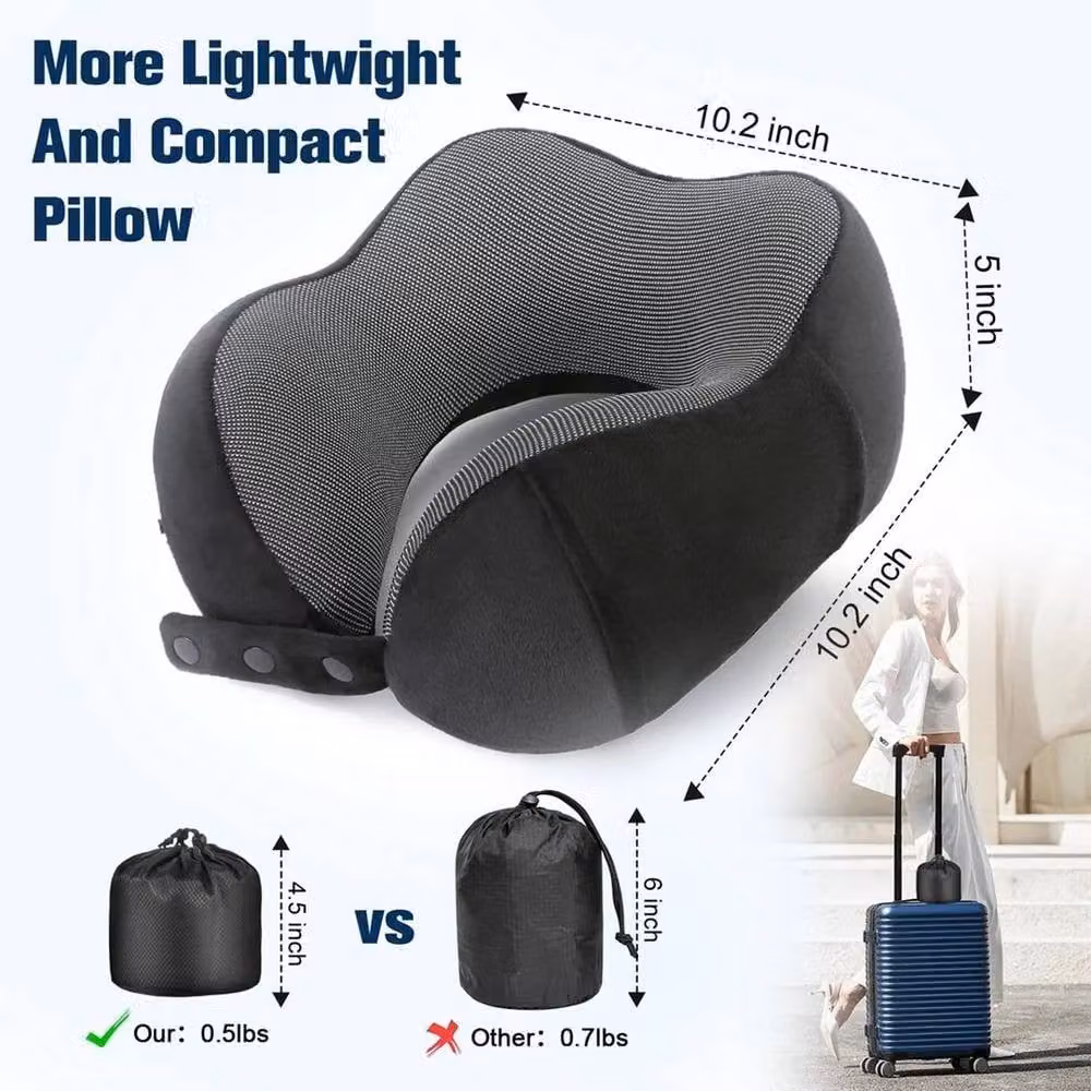 FLAVORA Ergonomic Contoured Travel Neck Support Pillow in Black, Unisex, Cot Size – 2