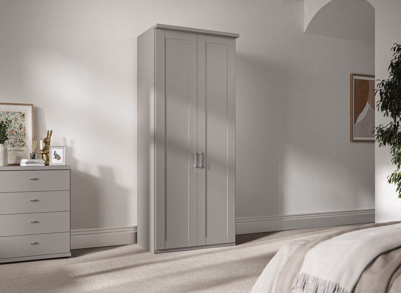 Wiemann Dover 2-Door Wardrobe in Grey Matt Wood Finish with Soft-Close Hinged Doors
