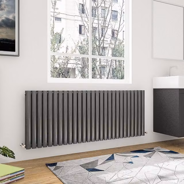 AicaBathroom Horizontal Oval Column Radiator in Anthracite Steel, W/D/H: 159.3 x 60.0 cm