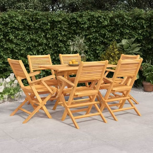 Berkfield Home 7 Piece Teak Wood Garden Dining Set in Brown