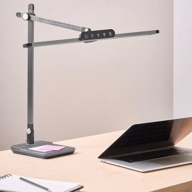 Wyld and Coco Grey Metal Desk Lamp with Adjustable Arm, Dimmable Touch Control and Timer – 1