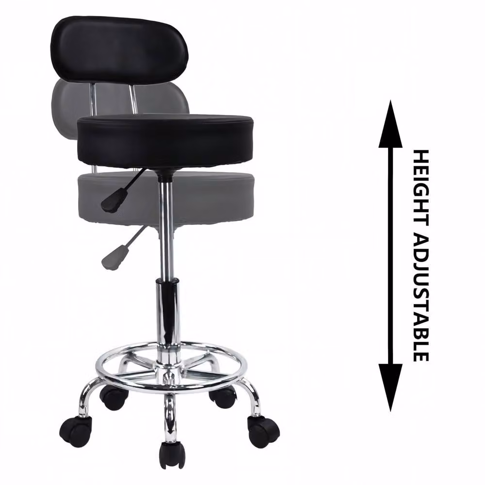 KKTONER Stylish Height Adjustable Rolling Stool with Footrest, Black – 5