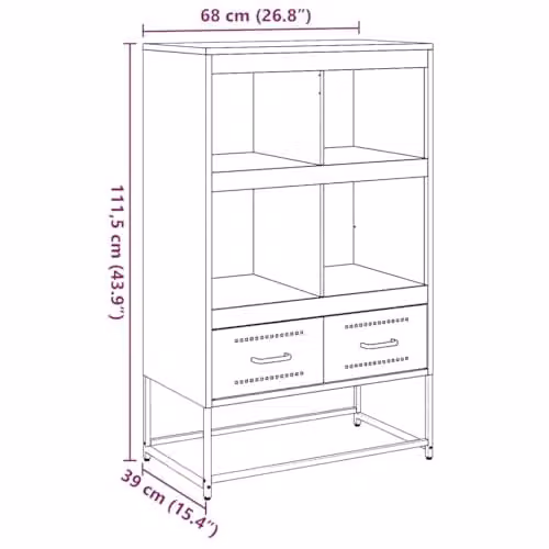 vidaXL Highboard in Mustard Yellow Metal with Internal Shelves and Drawers, W/D/H: 68.5 x 38.0 x 111.5 cm – 2