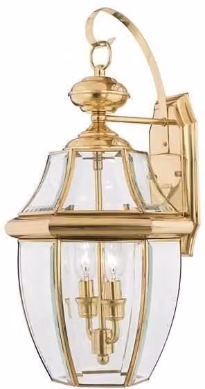 Netlighting Newbury 2 Light Large Outdoor Wall Lantern in Polished Brass and Yellow with Transparent Glass, IP44, E14