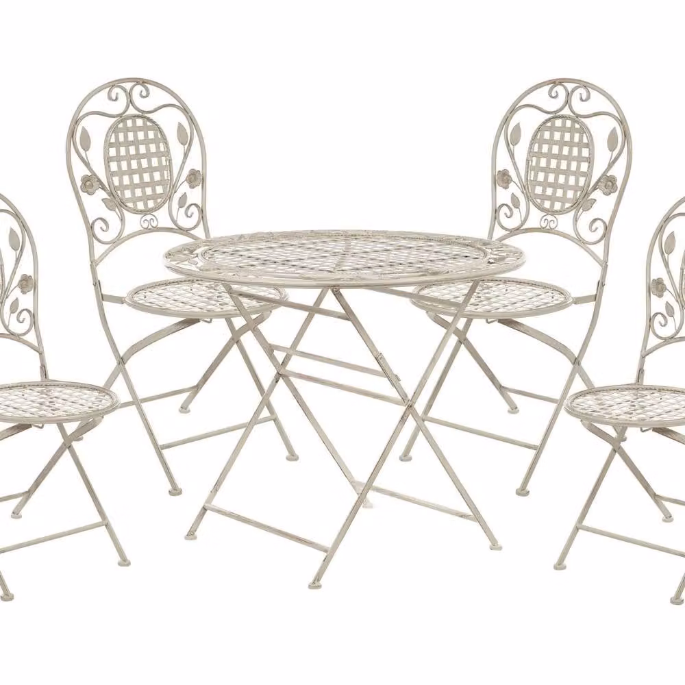 Wyld and Coco Provencal 4-Seater Foldable Garden Dining Set in White – 2