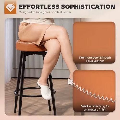 HOMCOM Set of 2 Modern 360 Degree Swivel Bar Stools in Brown with Metal Footrest, Height: 69 cm – 3