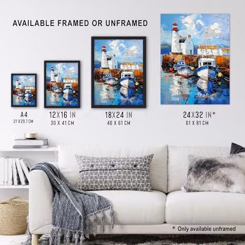 Artery8 Scottish Harbour Lighthouse Oil Painting Rustic Multicolour Wall Art Poster Print on Thick Paper, W: 46.0 cm, H: 61.0 cm – 3