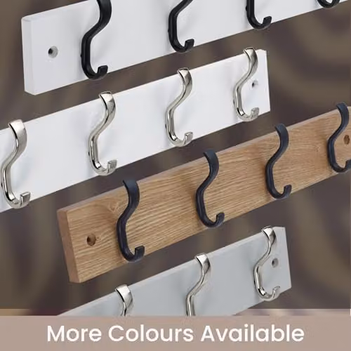 keypak Wall-Mounted Coat Rack with 4 Metal Hooks on a White Wood Base, W: 38 cm – 3