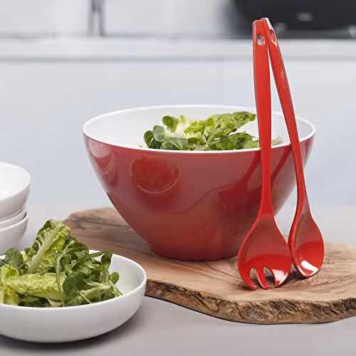Zeal Melamine Salad Bowl and Server Set in Red and White – 2