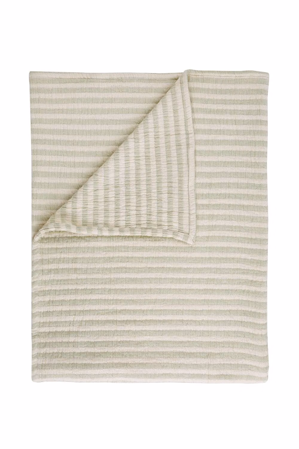 Bianca Cotton Muslin Striped Blanket Throw in Green, W: 150 cm, L: 200 cm – 2