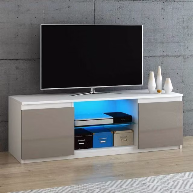EONLION Modern Glossy TV Unit Stand Cabinet with Integrated RGB LED Lighting in White or Grey, W/D: 120 x 40 cm