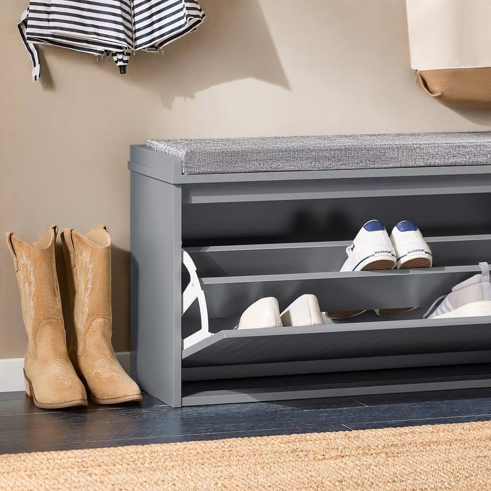 SoBuy Modern Grey Fabric Shoe Rack and Hallway Bench – 4