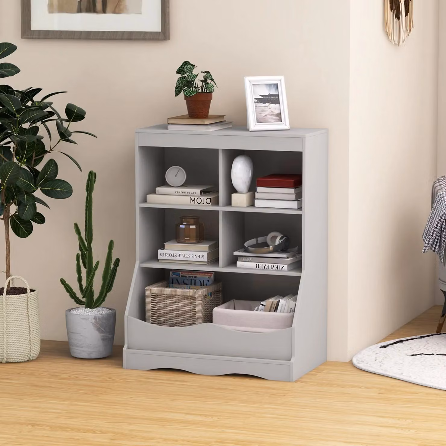 Costway Kids Toy Storage Organizer with 5 Bins, Grey – 3