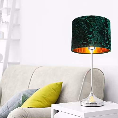 Happy Homewares Modern Green Crushed Velvet Circular Drum Lampshade with Copper Inner – 3