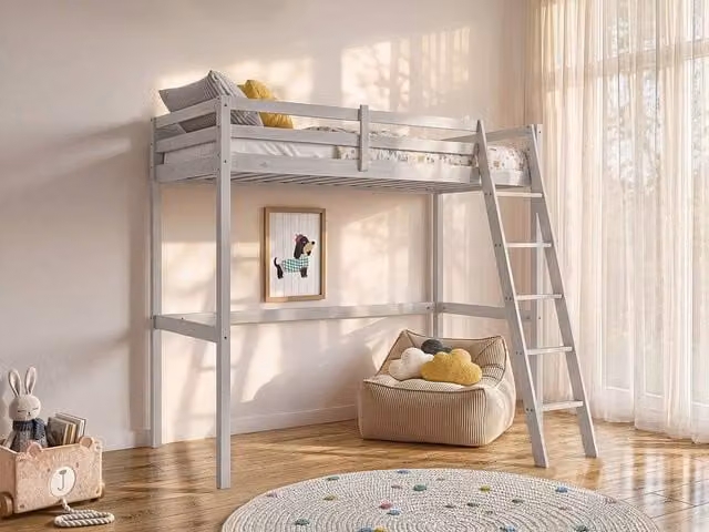Vente-unique Desk for GEDEON II Loft Bed, Solid Pine, White, W/D/H: 190 x 90 x 36 cm
