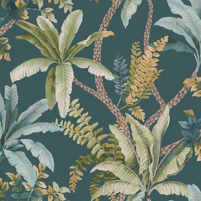 Holden Décor Palm Botanical Floral Wallpaper in Petrol Teal