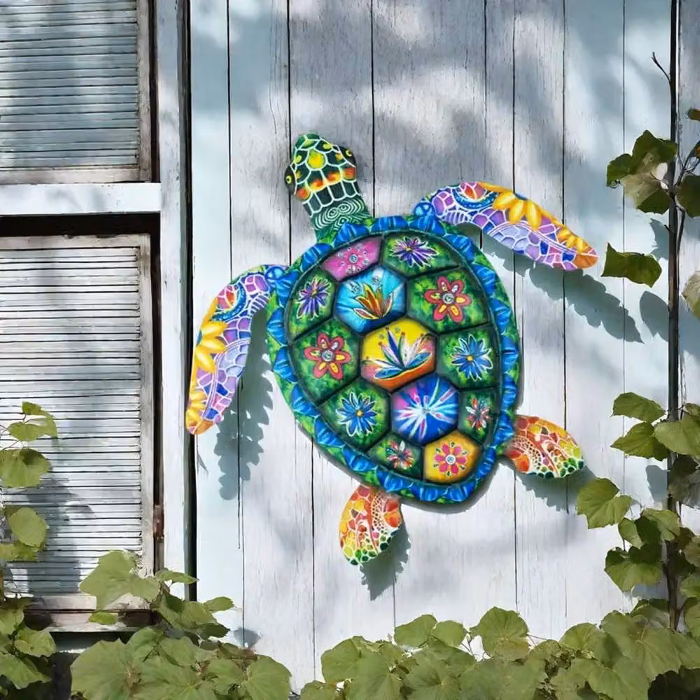 Quipulse Multicolour Ocean-themed Sea Turtle Metal and Ceramic Wall Hanging – 3