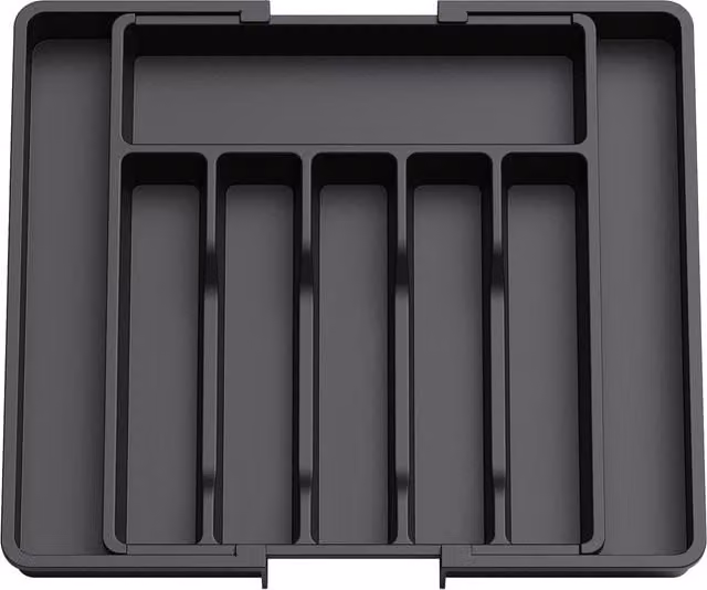MantraRaj Black Plastic Expandable Cutlery Tray with Compartments