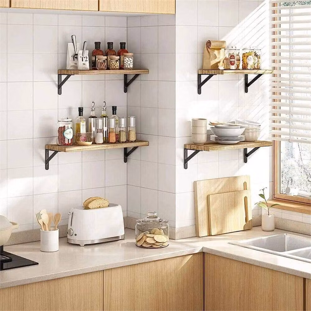 SPETLEK Set of 2 Rustic Brown Wooden Floating Wall Mounted Shelves – 2