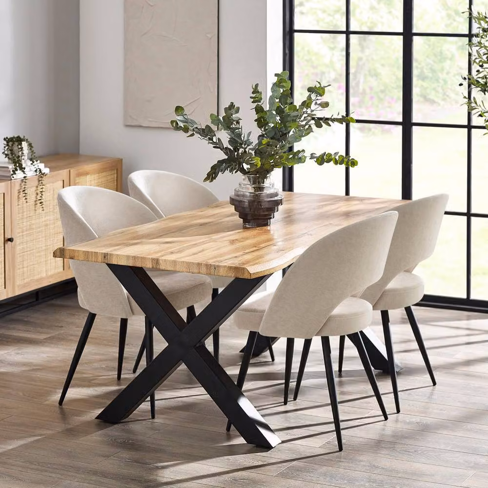 Cheshire Harvey 90cm Rectangular Dining Table in Brown, Black and Multicolour with X-Frame Metal and Wood Design – 2