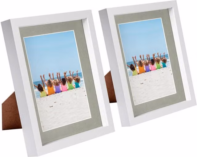 Nicola Spring Pack of 2 White and Grey 3D Box Photo Frames with 5 x 7 inch Mounts